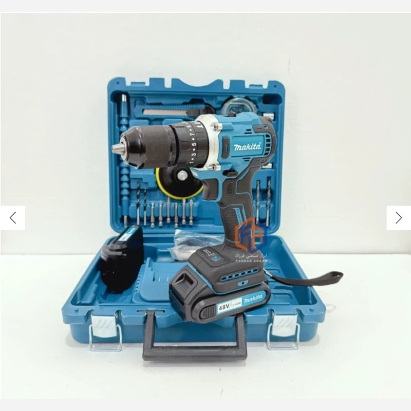 دریل شارژی 48 ولت ماکیتا موتور براشلس سه نظام فلزی پولیش مدل MAKITA 48V
